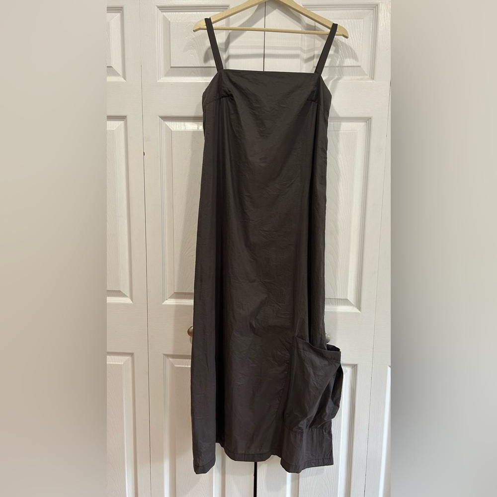 Crea Concept For Sandy Bay Brown Long Volume Dress Big Pocket SZ  M Nylon Cotton